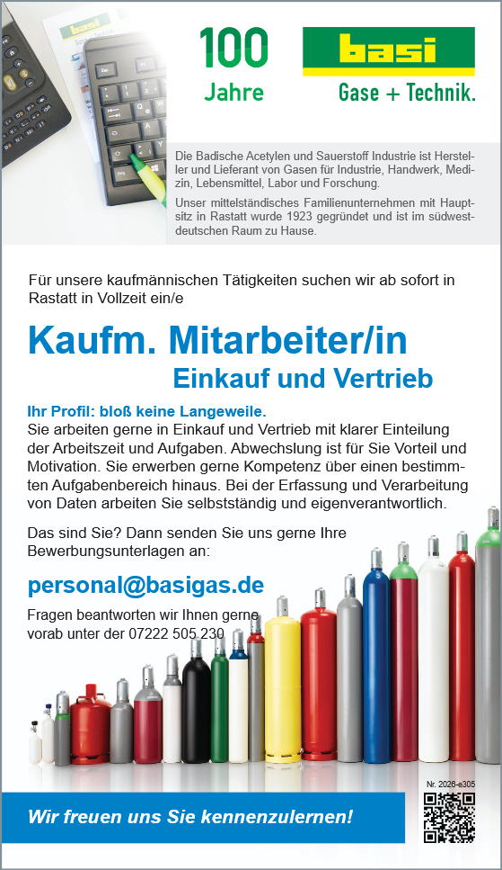Anzeige Kaufm. Mitarbeiter/in Einkauf und Vertrieb